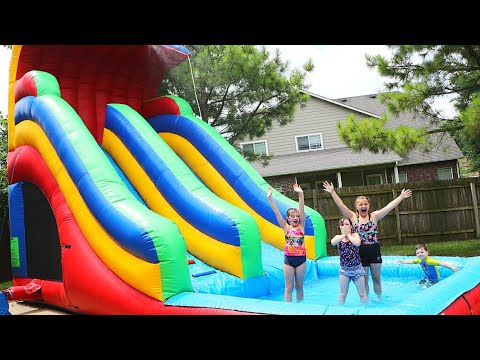 Kids Bounce House with Long Slide/Pool Area/Water Pipe/Climbing Wall/Round Seat Area Summer Water Park Bouncy House for Kids Bounce House with Slide 