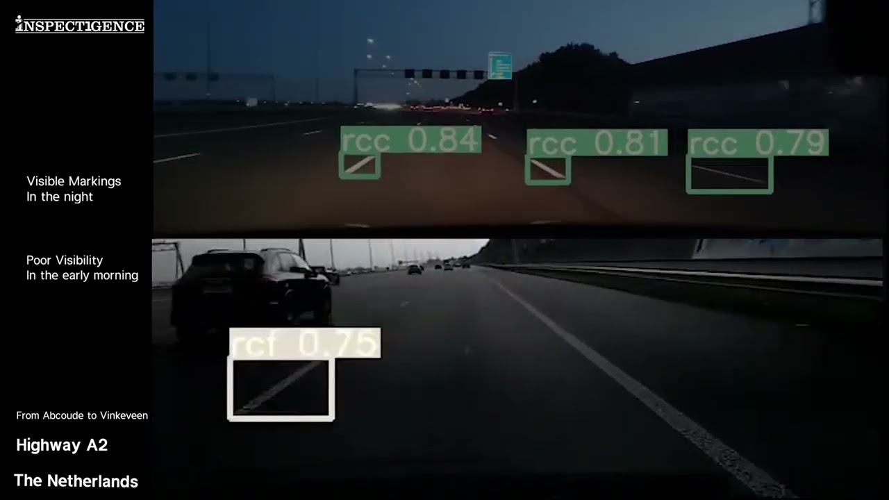 Visibility Comparison: Road Markings in Early Morning vs. Nighttime