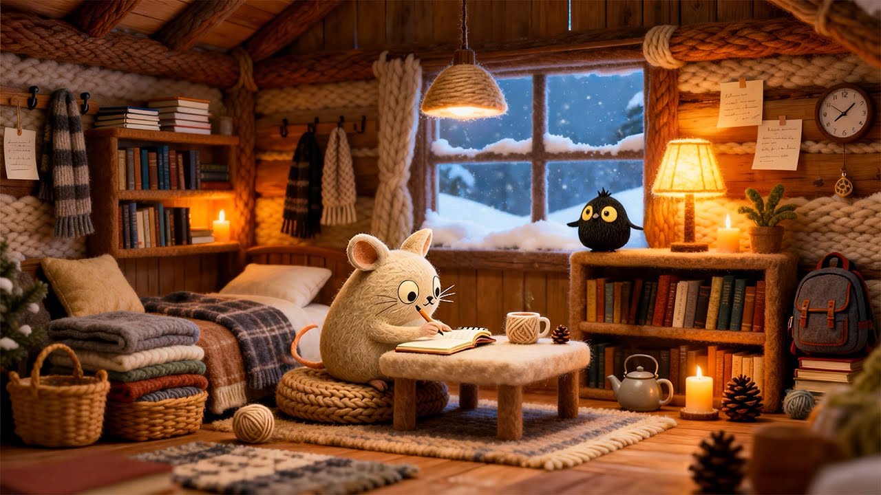 Cozy Winter Cabin - Snowy Night with Chill Lofi Jazz Beats to Study, Focus