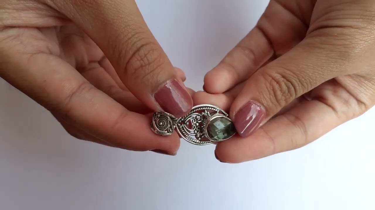 Sterling Silver, Green Amethyst, Prasiolite Pendant, Bali Pendant, February Birthstone