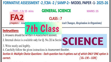 7th class FA2 science question paper 2025 | Original pattern|