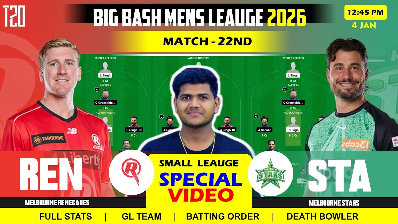 STA vs REN , STA vs REN Dream , Melbourne Stars vs Melbourne Renegades 22ND BBL T20 
