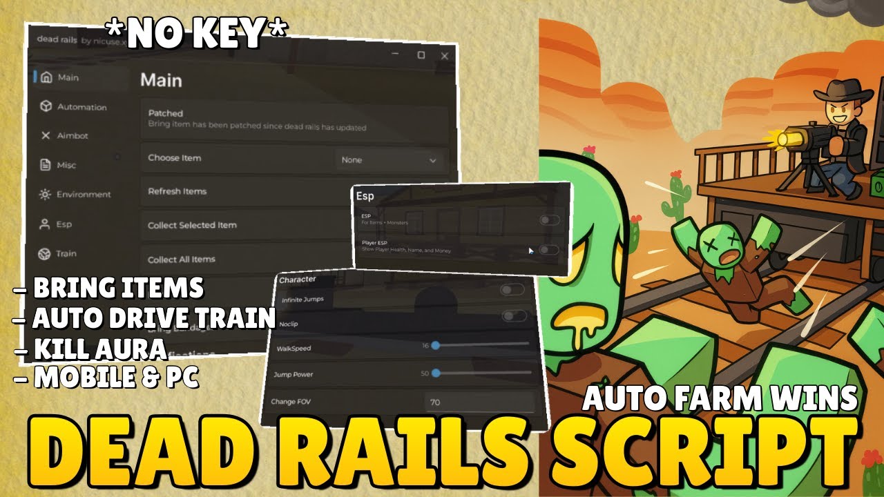 Dead Rails Script *NO KEY* | Auto Farm Coins, Bring Items, Kill Aura...