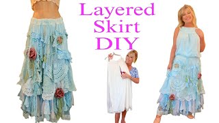 How to Turn a Plain Skirt into A Romantic Layered Maxi Skirt