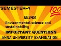 GE3451|Environmental science and sustainability important questions💯