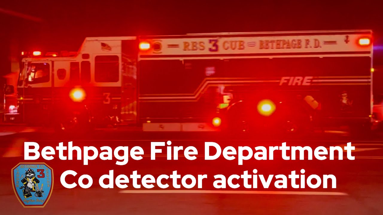 Bethpage Fire Department Rescue 3 and Car 1 responding to a co detector activation