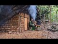 Building complete survival bushcraft shelter under the giant rock  king of satyr