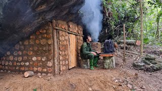 Building Complete Survival Bushcraft Shelter under the giant rock  King Of Satyr