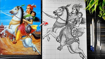 Rani Lakshmi Bai Drawing, How To Draw Jhansi Ki Rani Laxmi Bai on Horse, Step by Step Tutorial