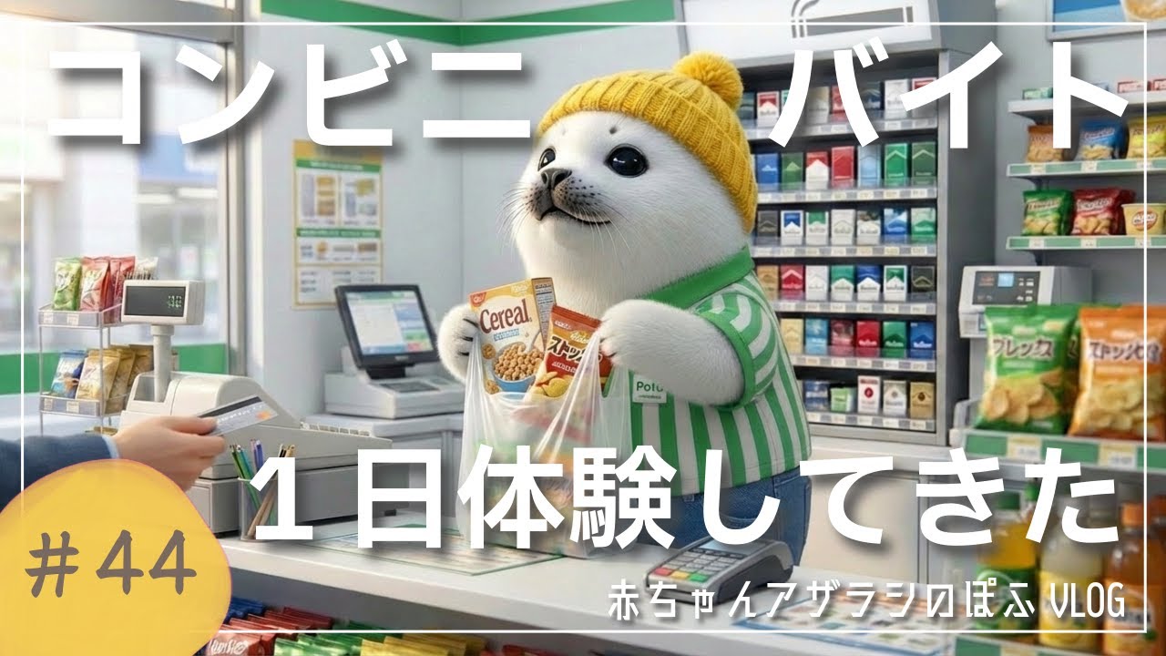 【赤ちゃんアザラシぽふ】お弁当温めるきゅ？💓コンビニバイト1日密着✨