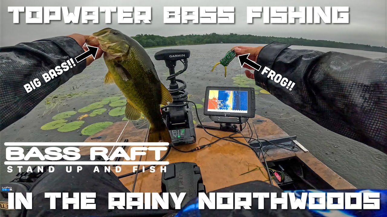 Fishing for Summer Largemouth Bass with the Bass Raft-CRAZY Topwater Action in the Rain (8-16-2025)