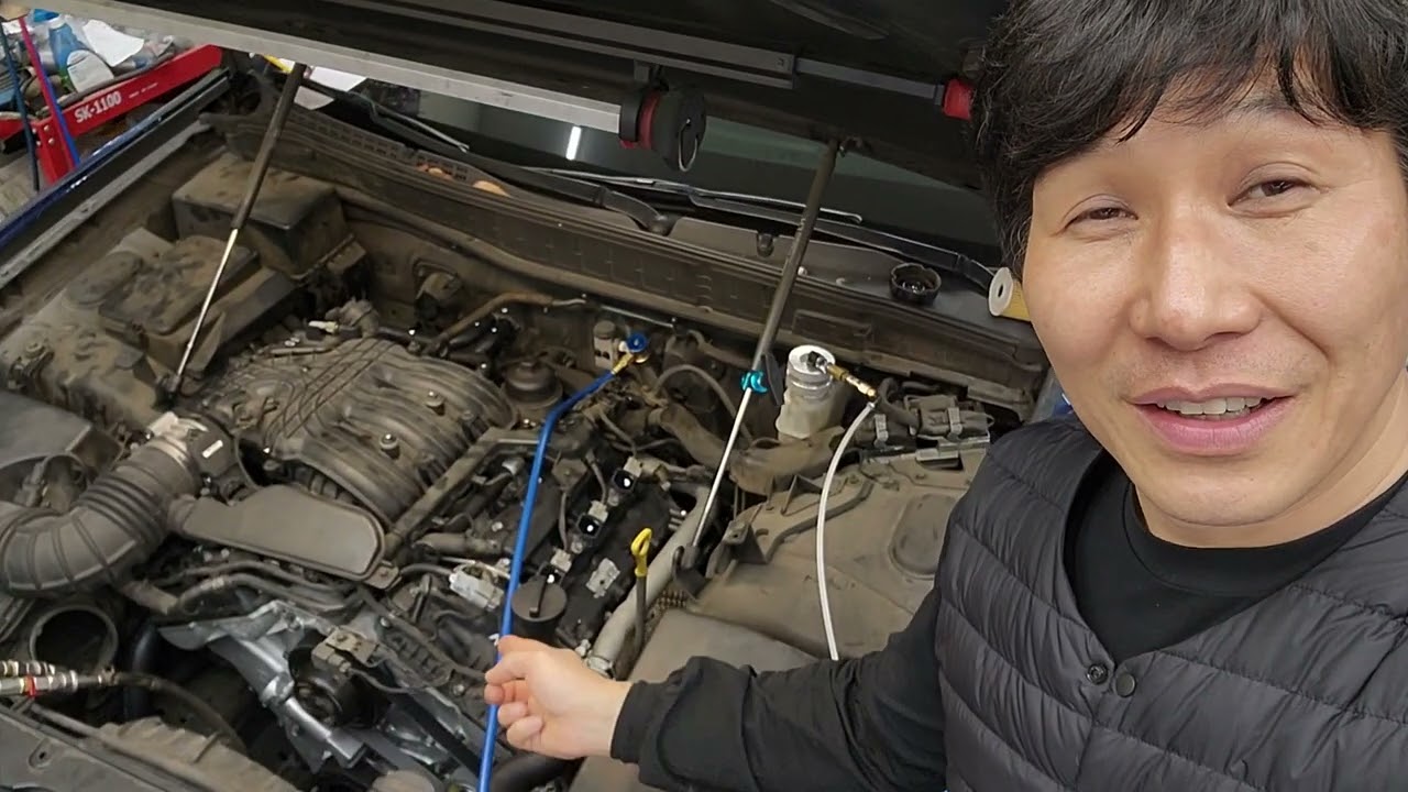 에쿠스 VI 3.8 타이밍 체인 교환 후 시동 걸었습니다.