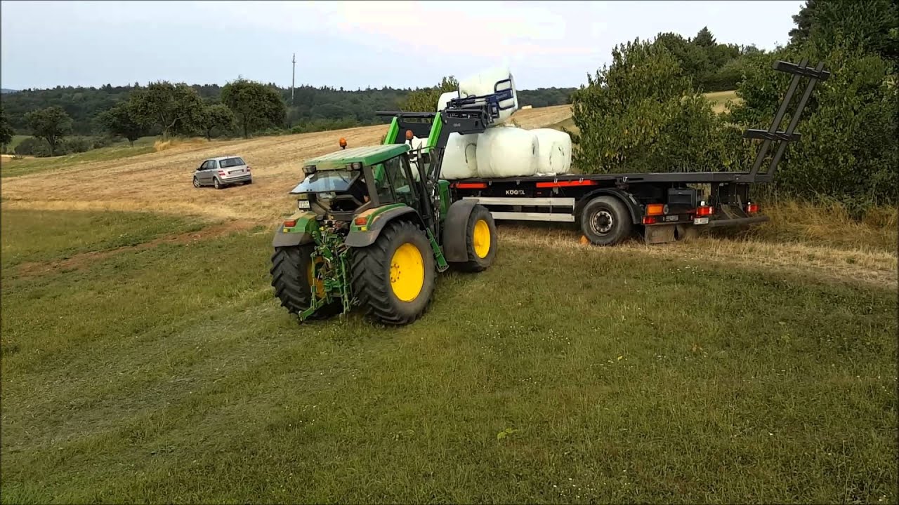 Siloballen Fahren 2015 mit John Deere 6910