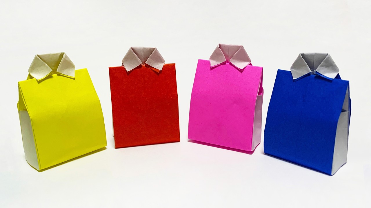 【簡単折り紙】1枚でシャツ型ギフトボックスの作り方👔簡単かわいい！プレゼントに最適｜How to make a Box