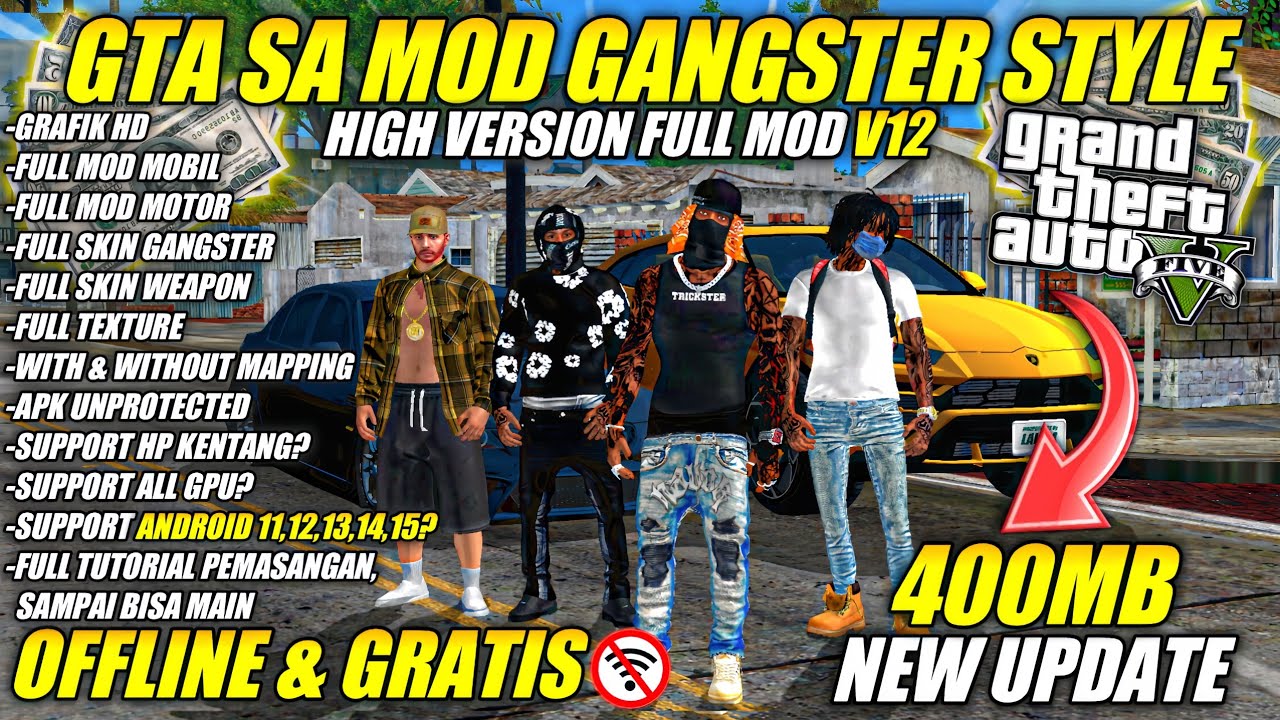 SHARE‼️GTA SA FIVEM GANGSTER STYLE FULL MOD MOBIL&MOTOR+FULL SKIN‼️GTA SA MOD FIVEM SUPPORT SEMUA HP