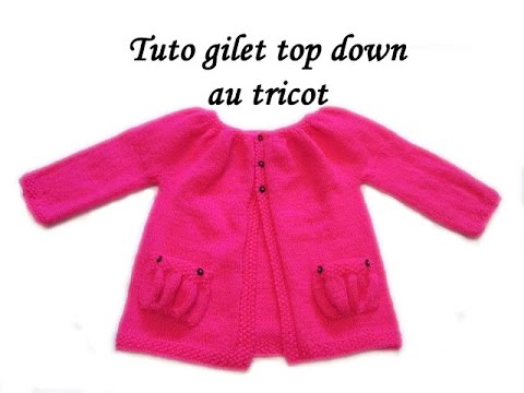 TUTO GILET BRASSIERE BEBE TOP DOWN AU TRICOT top down vest jacket for easy knitting  baby - YouTube