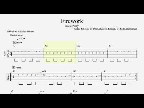 Firework - Katy Perry -  - Easy Guitar Tab - Playthrough & Backing Track