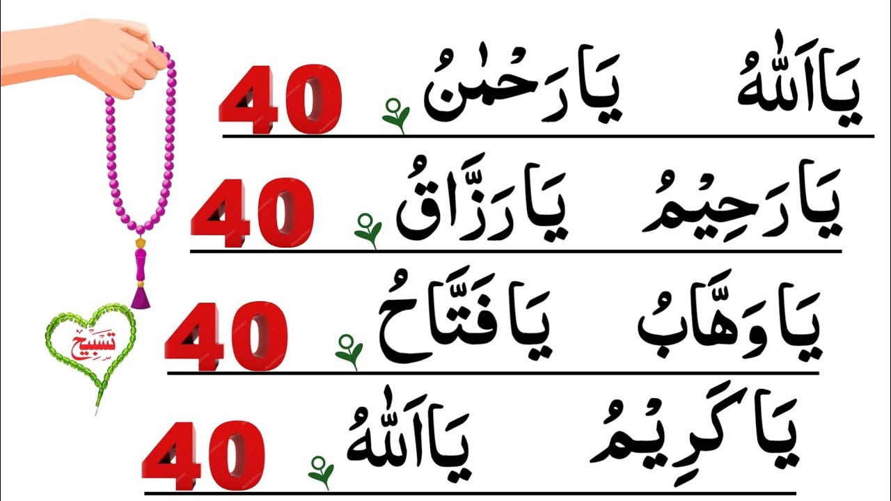 powerful tasbeeh names of allah Ya Rahim Ya Razzaq Ya Allah Ya Rahman Ya Wahhab Ya Fattahu Ya Karim