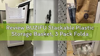 Review BUZIFU Stackable Plastic Storage Basket, 3 Pack Foldable Closet Organizers and Storage Bins w