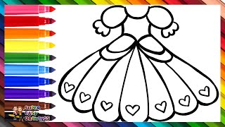 Draw and Color a Dress with Hearts 👗❤️🧡💛💚💙💜🌈 Drawings for Kids