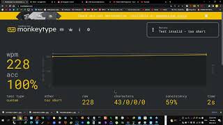 ⌨️ MonkeyType ⌨️ || 228WPM 😘💋 || "The quick brown fox jumps over the lazy dog" 🦊🤾🐕 IN 2 SECONDS!