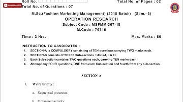 MSC 3RD SEM FMM OPERATION RESEARCH NOV 2019 | PTU