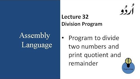 Lecture 32: program to divide two numbers in assembly language, quotient remainder in urdu hindi