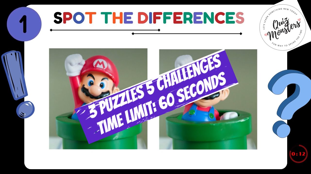 Find the Differences Game. Mario Luigi More. 3 Quizzes 5 Differences 60 ...