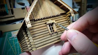 ПОСТРОЙКА ИЗБЫ из БРЕВНА СВОИМИ РУКАМИ. Масштаб 1/72. Construction of a wooden house.