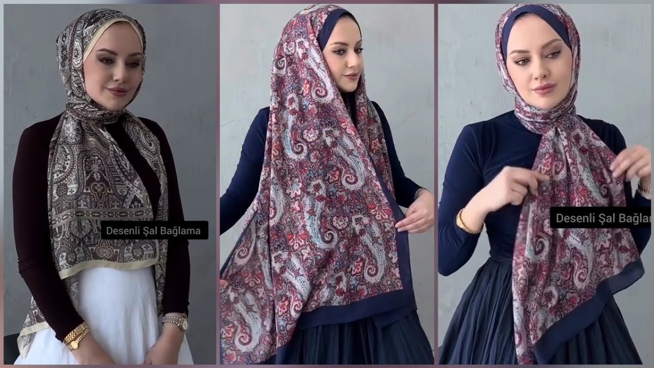 En şık Desenli Şal Bağlama Modelleri ♥️ Şal nasıl bağlanır 🌺 Hijab Tutorial  Hijab Style لفات حجاب