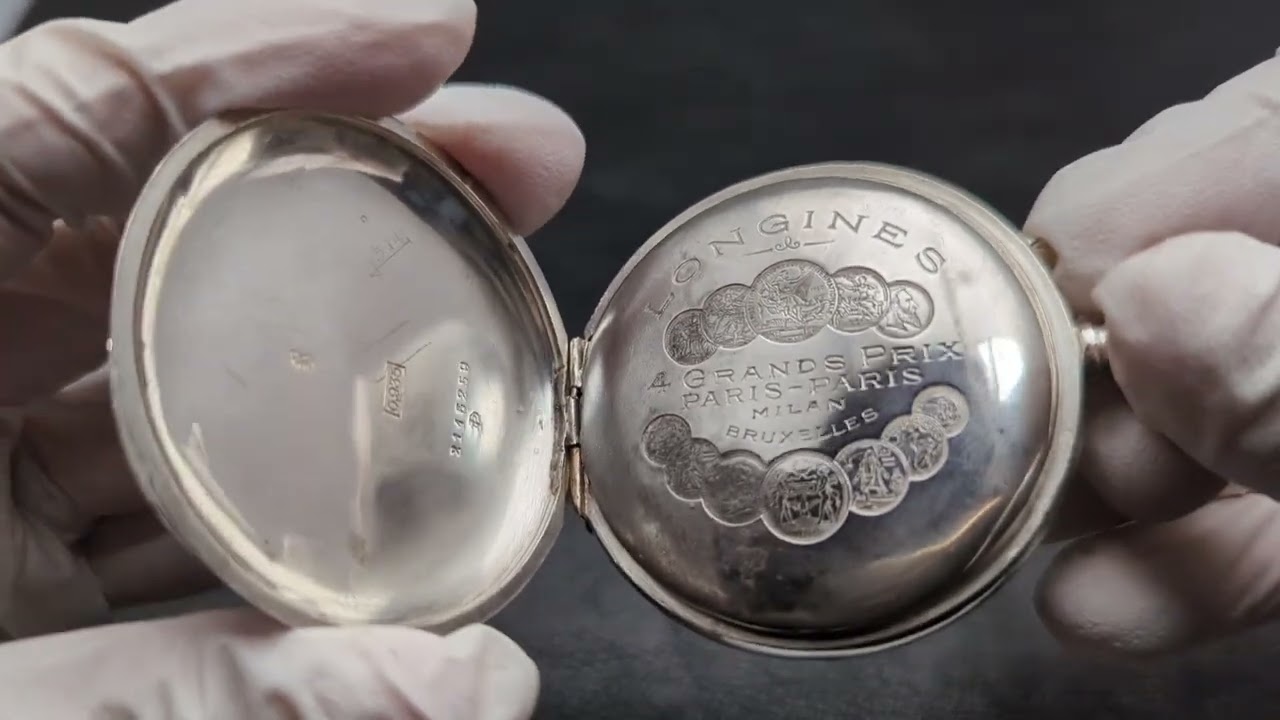 1908年頃 アンティーク ロンジン 懐中時計 純銀オープンフェース 動作