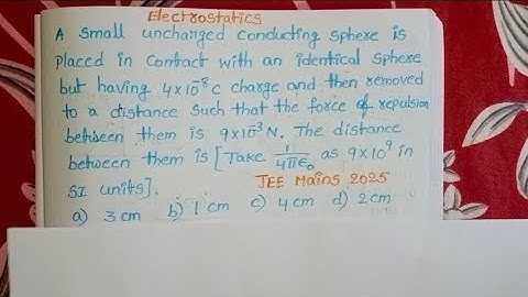 Een kleine ongeladen geleidende bol wordt in contact gebracht met een identieke bol, maar dan met...