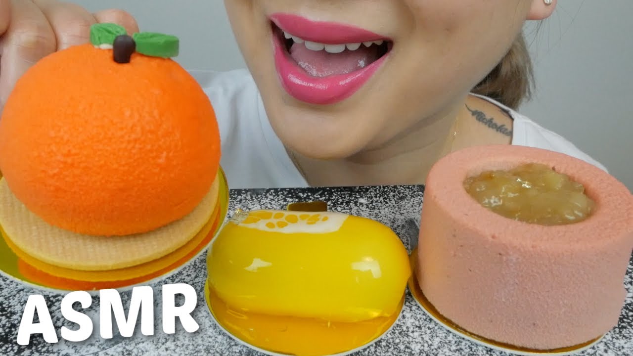 Mini Mousse CAKE *Orange Peach, Lemon Pill and Oolong Asian Pear NO TALKING Soft Eating Sounds |N.E