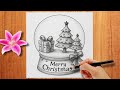 Christmas scenery drawing with pencil shading/easy christmas art/circle christmas drawing/Xmas art 