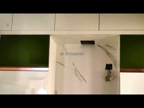 Modern Kitchen Interiors: Stylish Acrylic Luxury kitchen with Nano White Counter Top #SPinteriors