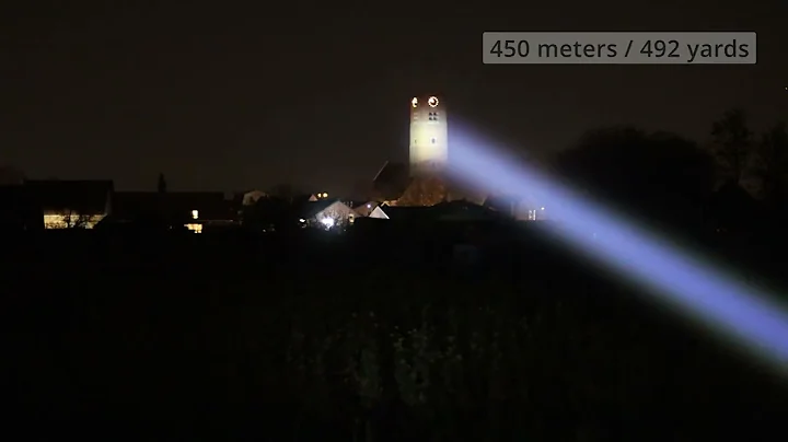 Acebeam W30 LEP flashlight beamshot at 450 meters (auto settings)