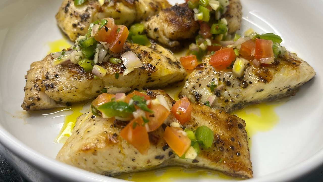 Super Healthy Grilled Fish Filet with Tangy Salsa | Green Pepper & Tomato Salsa