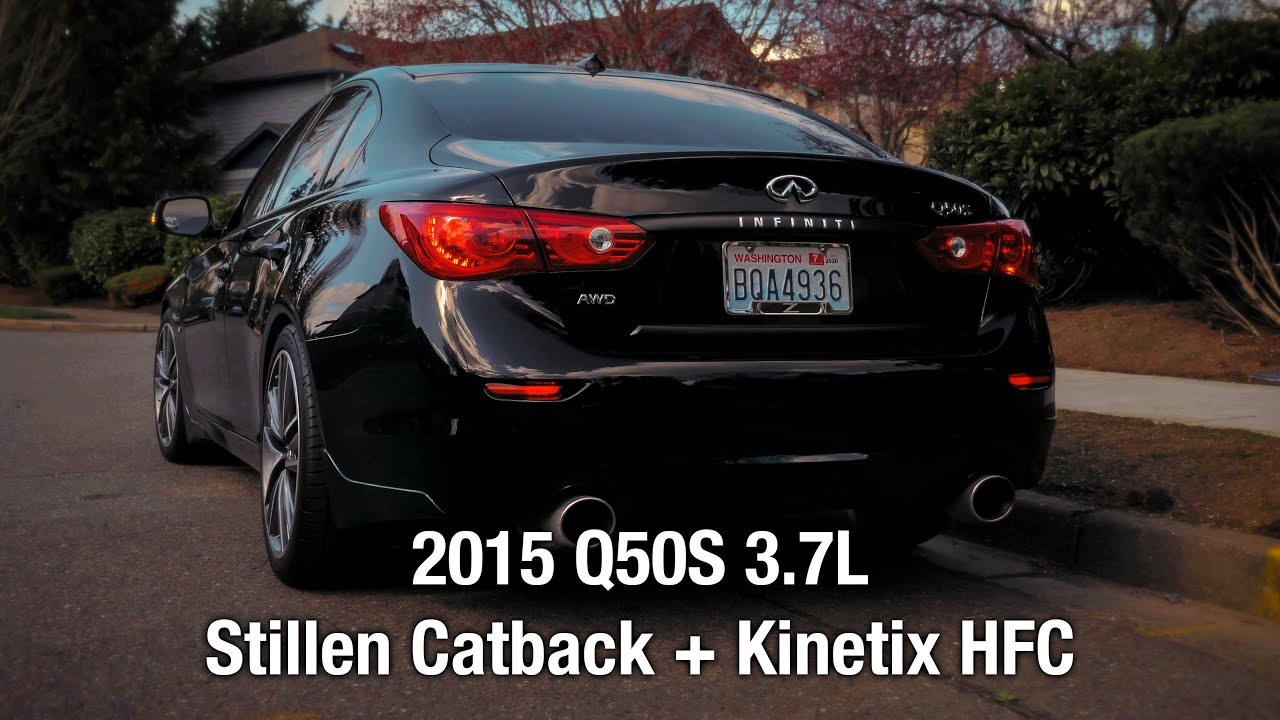 Q50S Stillen Catback Exhaust + HFC (2015 3.7L) YouTube