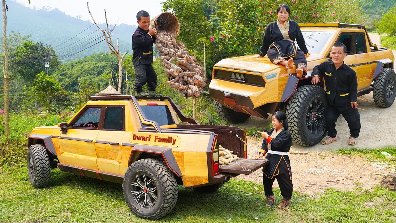 Dwarf Family Uses Car to Harvest Cassava | Wooden Car Changes Dwarf Family Life