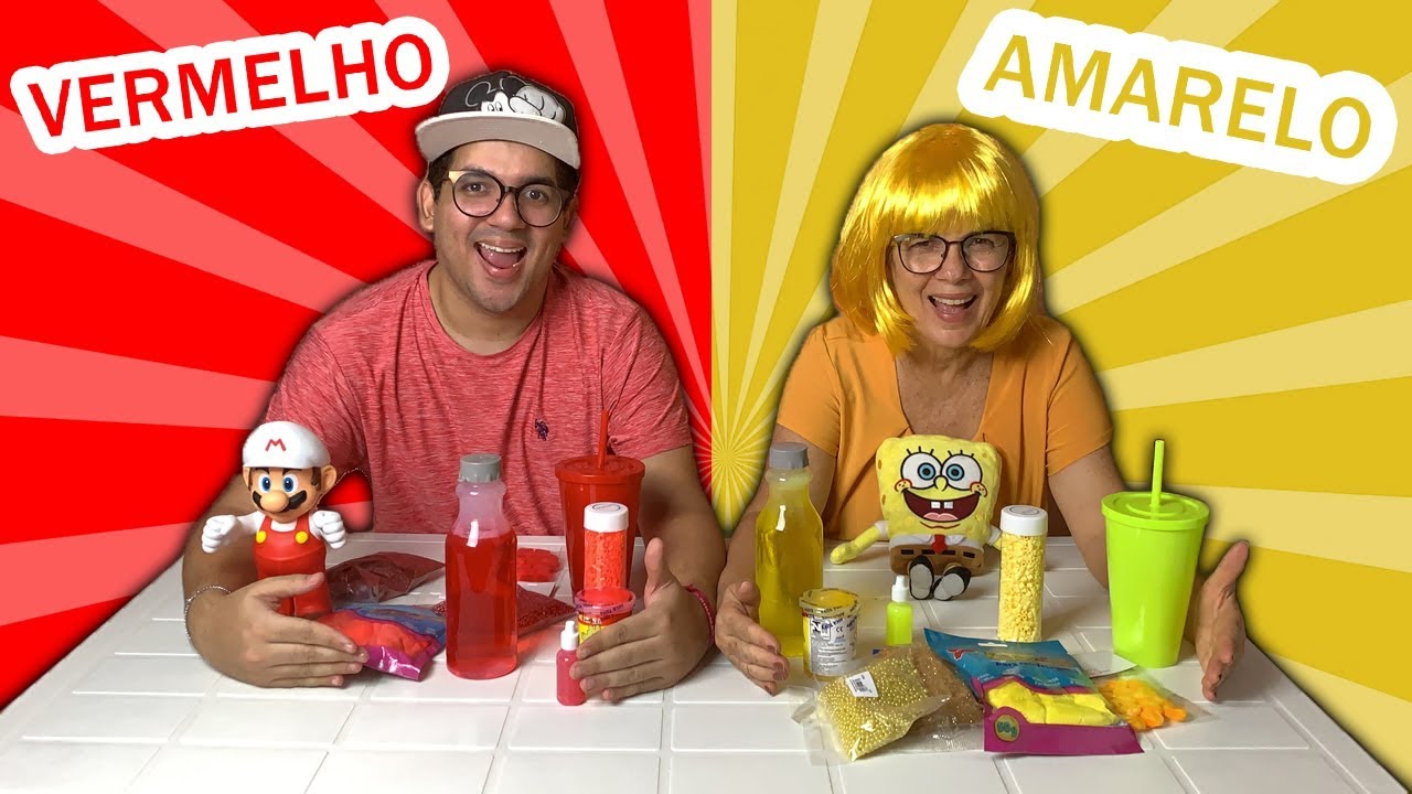 ESCOLINHA DE SLIME: O MENINO VICIADO NA COR VERMELHA vs A MENINA VICIADA NA COR AMARELA!!