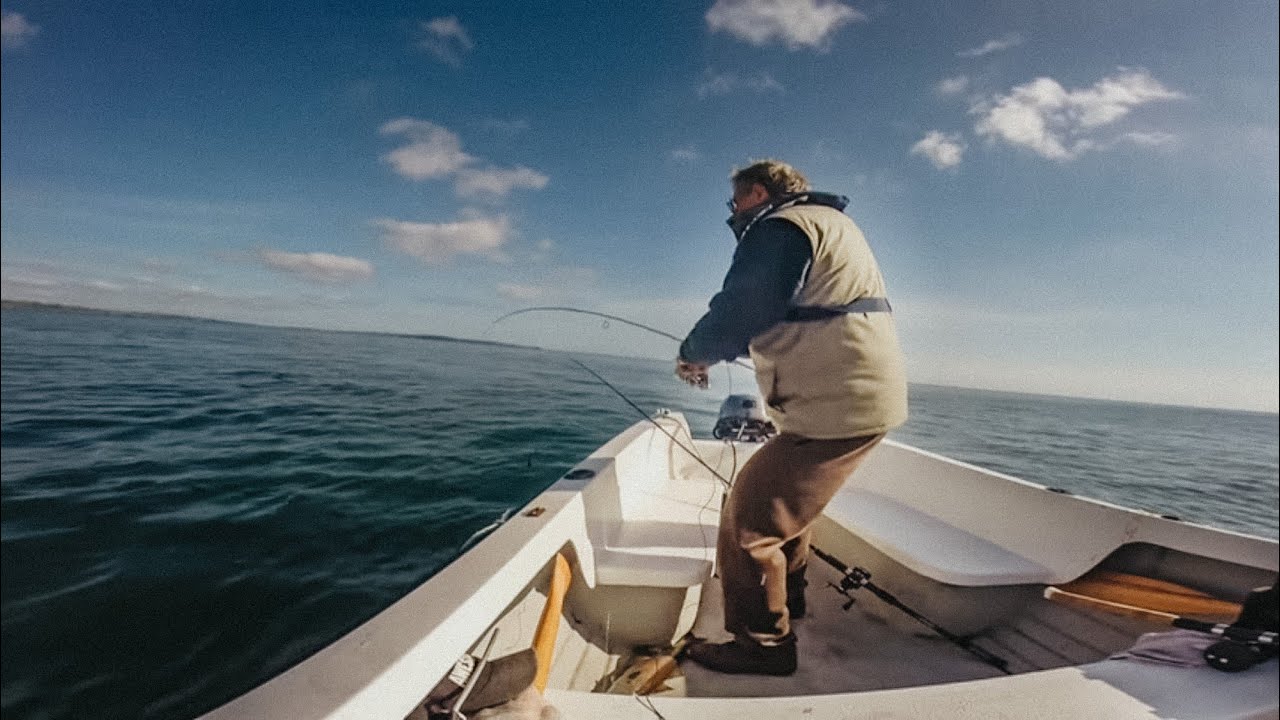 Man Fishing Alone out in the Atlantic - TINY BOAT FISHING