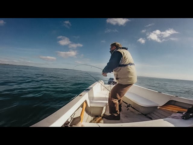Man Fishing Alone out in the Atlantic - TINY BOAT FISHING