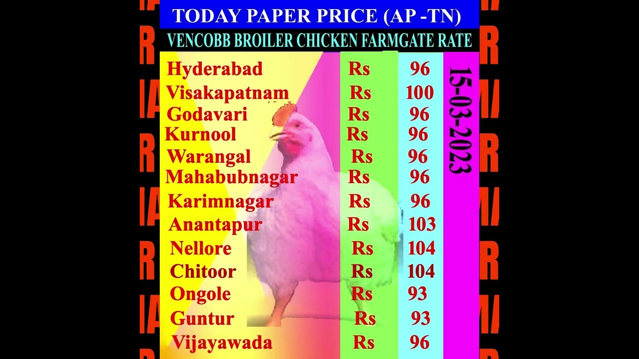 15-03-2023|| Today AP&TN Vencobb Broiler Chicken Farm Gate Rates || in Telugu|| by master