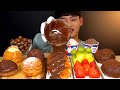 ASMR 초코폭포 떨어진 크로플과 쇼콜라 바닐라 딸기 쿠키슈 먹방~ Cookie Choux ( 🍫 , 🍓 , Vanilla ) Choco Baked Waffles MuKBang