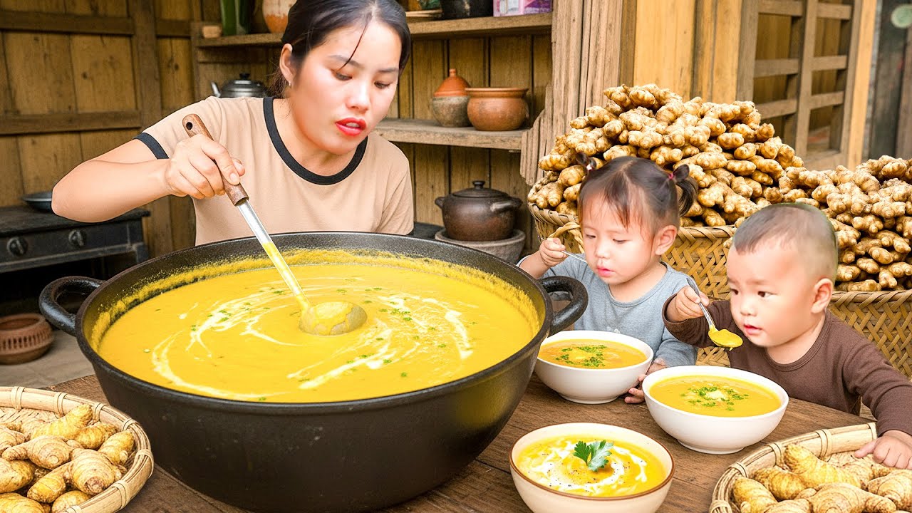 How to Cook Healthy Ginger Soup with Egg for Kids - Harvesting Giant Ginger to Sell at Market