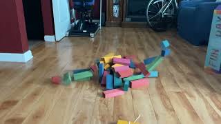 Wood blocks tower falling