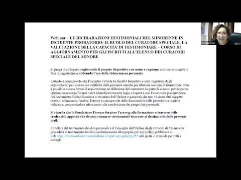 Webinar  -  LE DICHIARAZIONI TESTIMONIALI DEL MINORENNE IN INCIDENTE PROBATORIO: