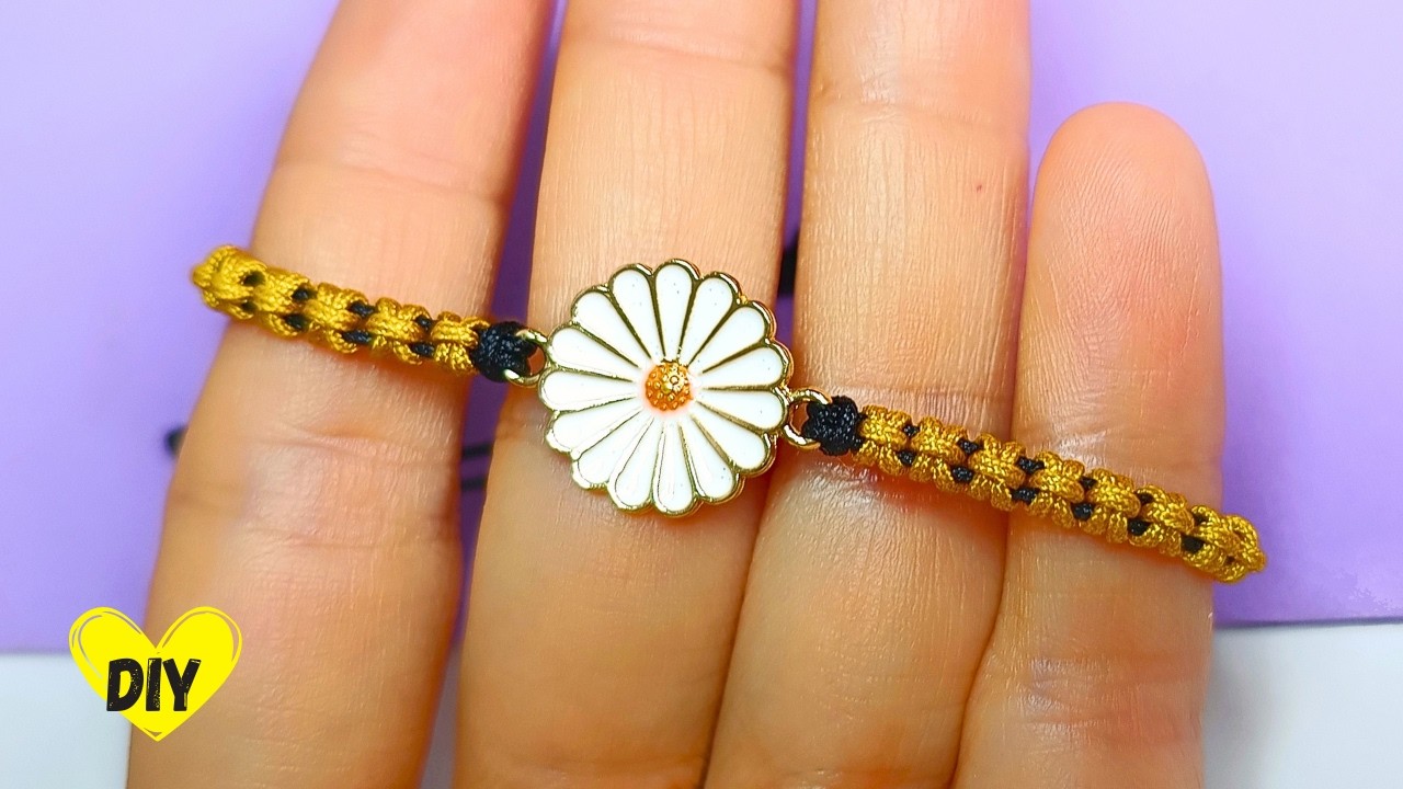 💛 El nudo de macramé que hará ver tus pulseras diferentes | Pulsera de hilo tejida con dije central