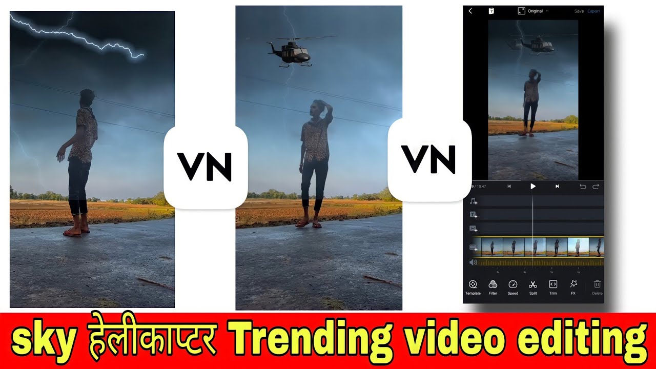Sky Helicopter Fly video Editing in VN App || Sky change video Editing Trending 