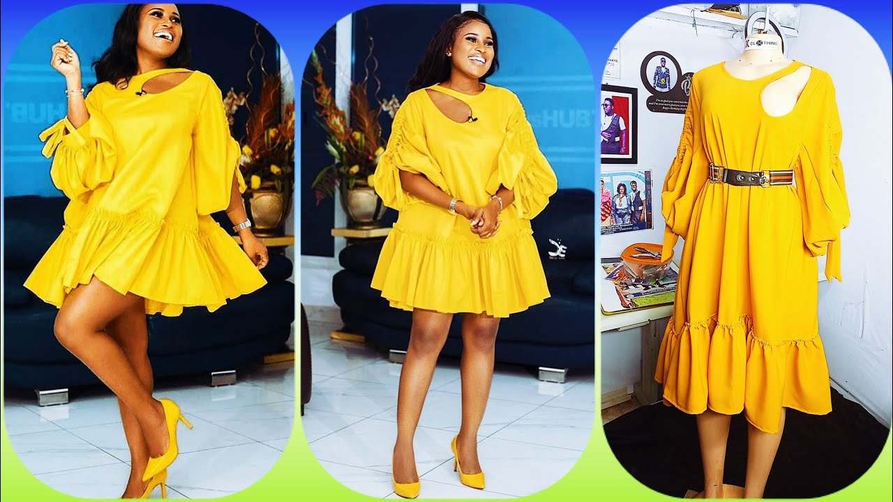 how to sew A-LINE Dress with KEYHOLE neckline and RUCHED SLEEVE || Full ...